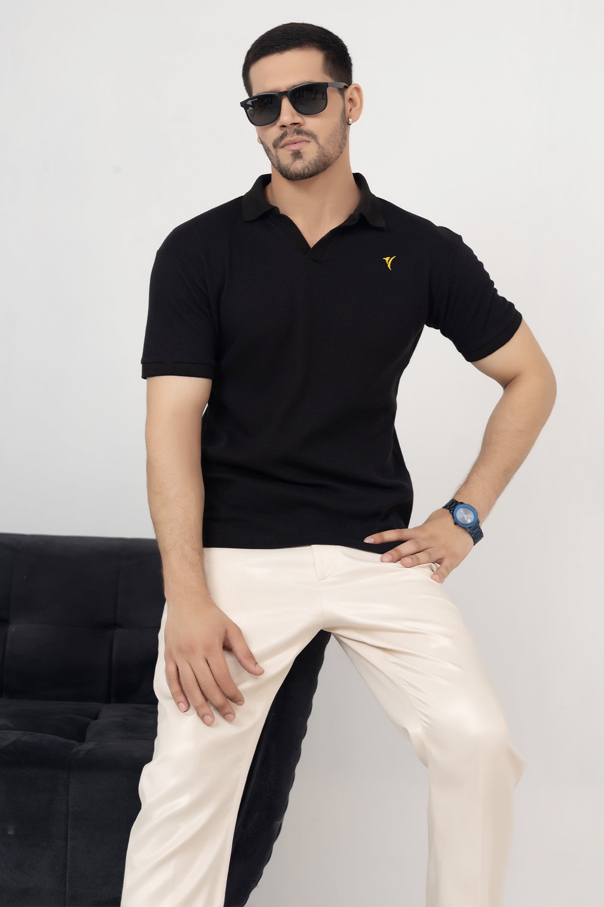 Jet Black Knit Polo