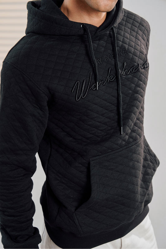 Black Quilted Hoodie