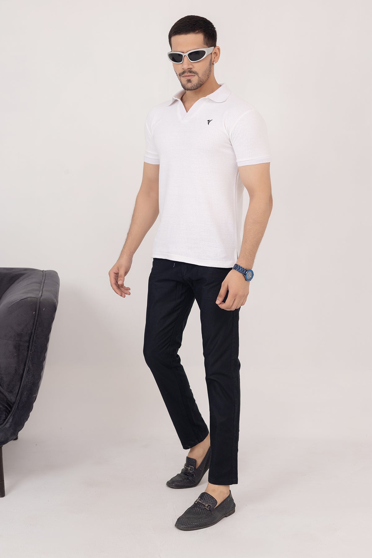 White Textured Polo [Premium]