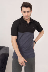 Black & Charcoal Panel Polo