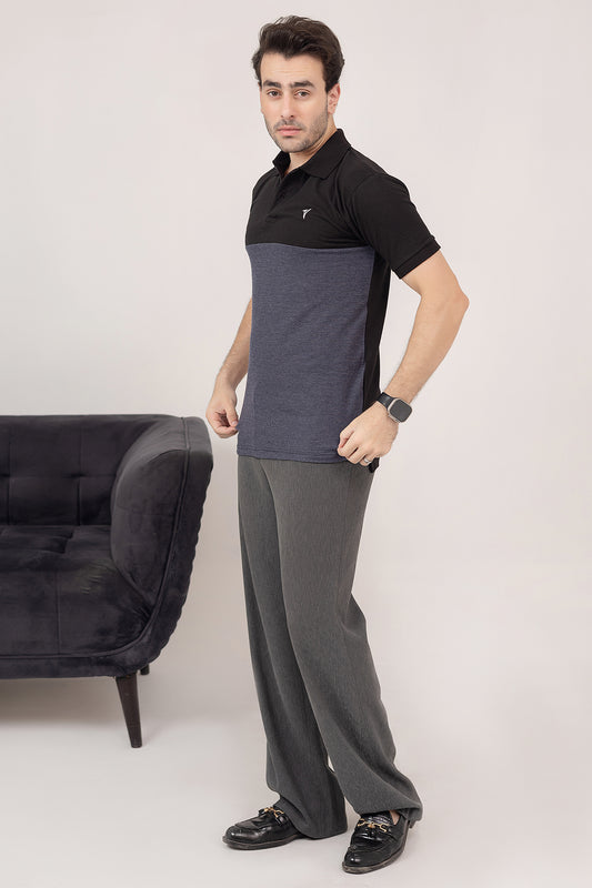 Black & Charcoal Panel Polo
