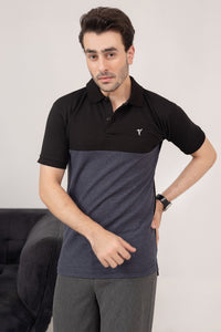 Black & Charcoal Panel Polo