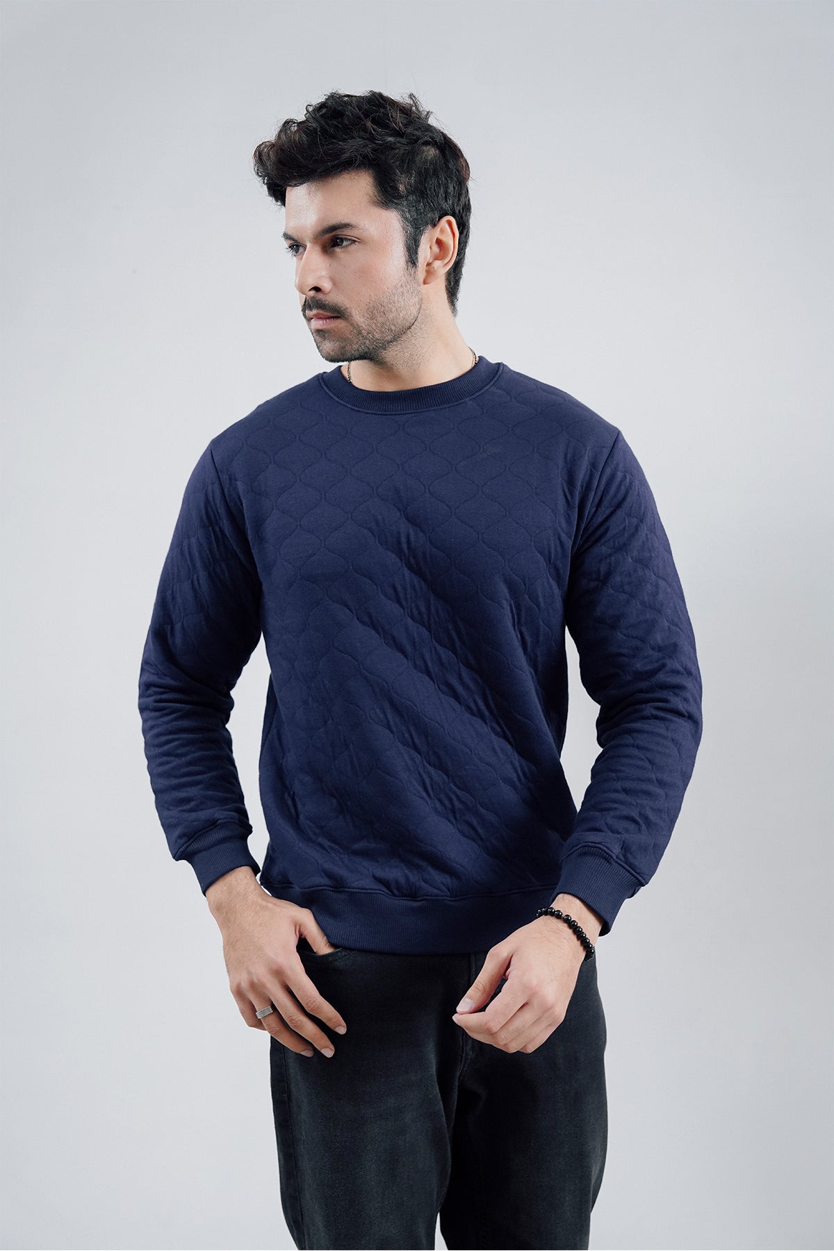 Blue Quilted Sweatshirt