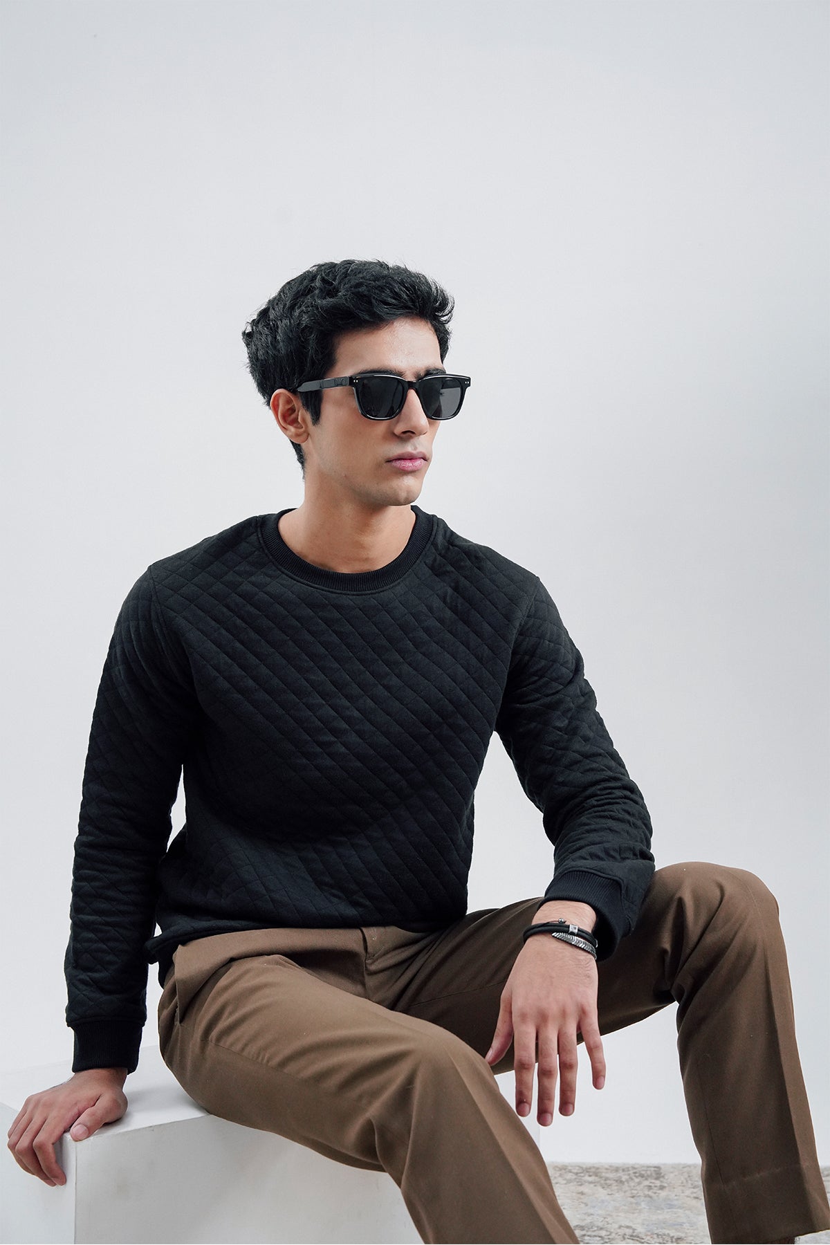 Black Quilted Sweatshirt