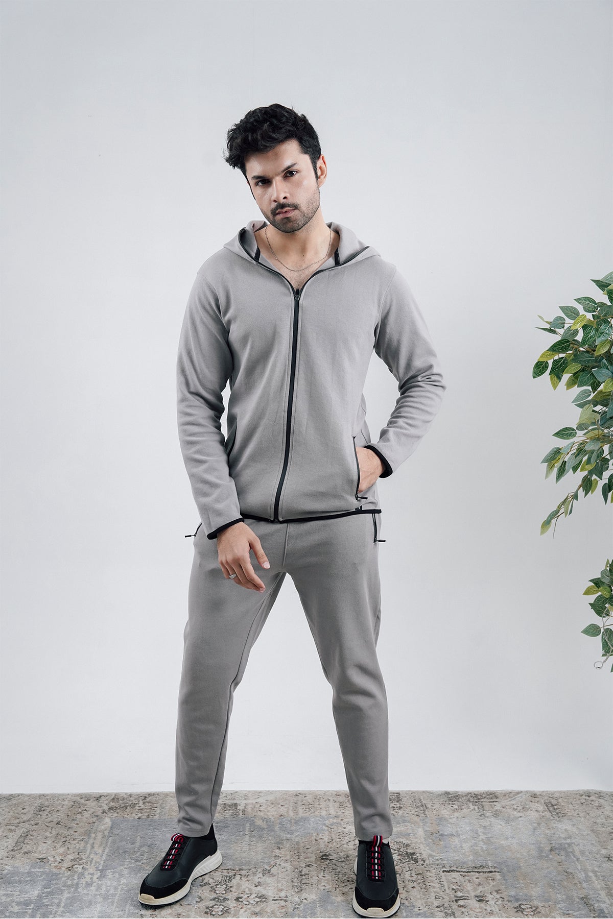 Grey Interlock Zipper Hoodie