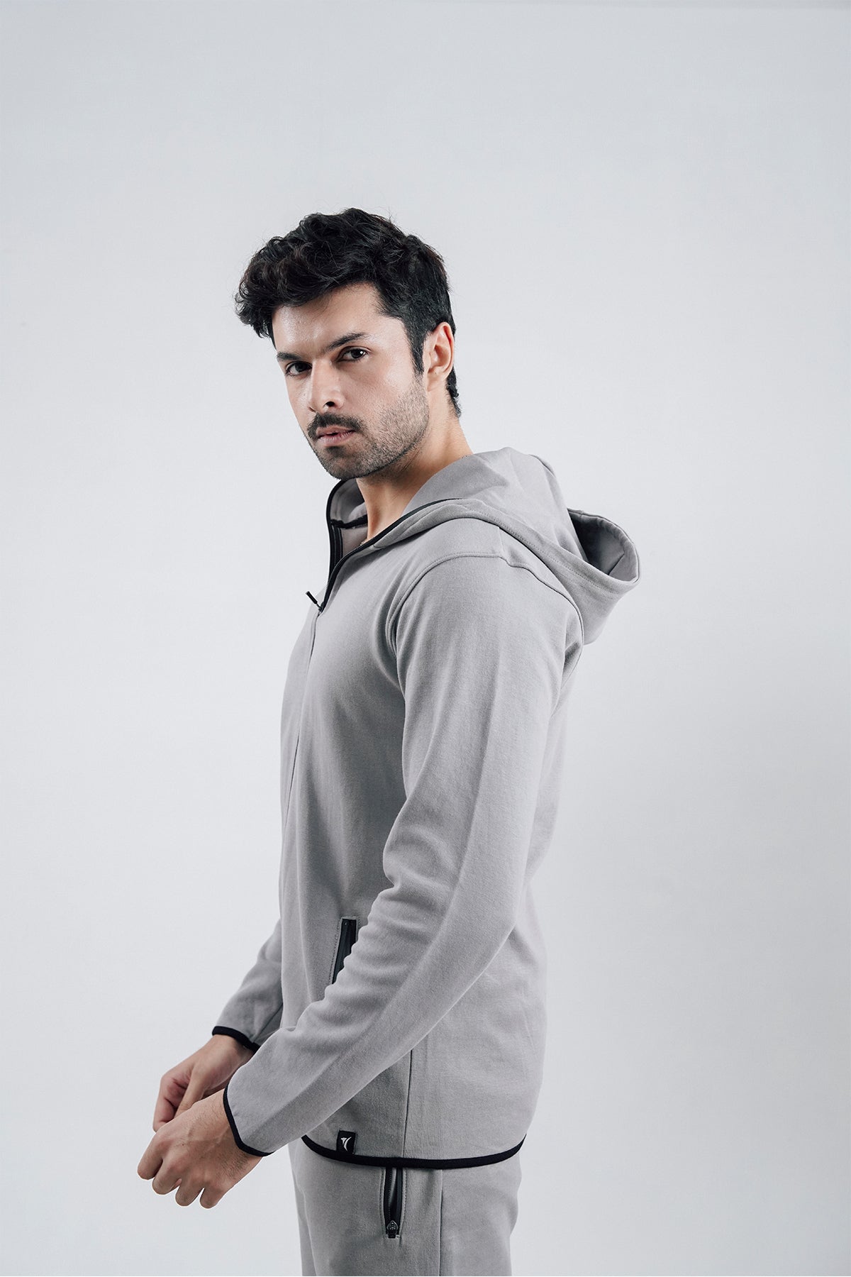 Grey Interlock Zipper Hoodie