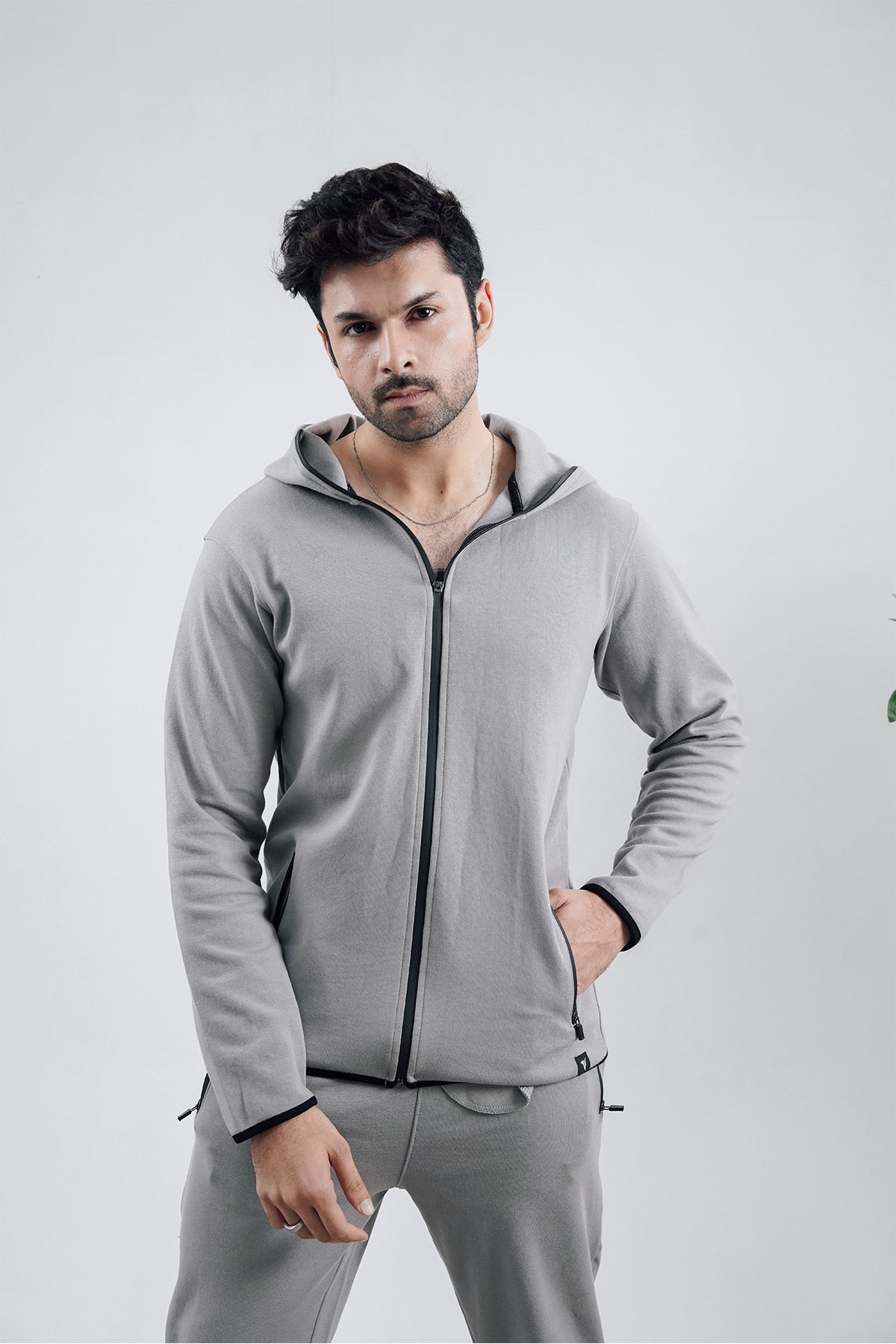 Grey Interlock Zipper Hoodie