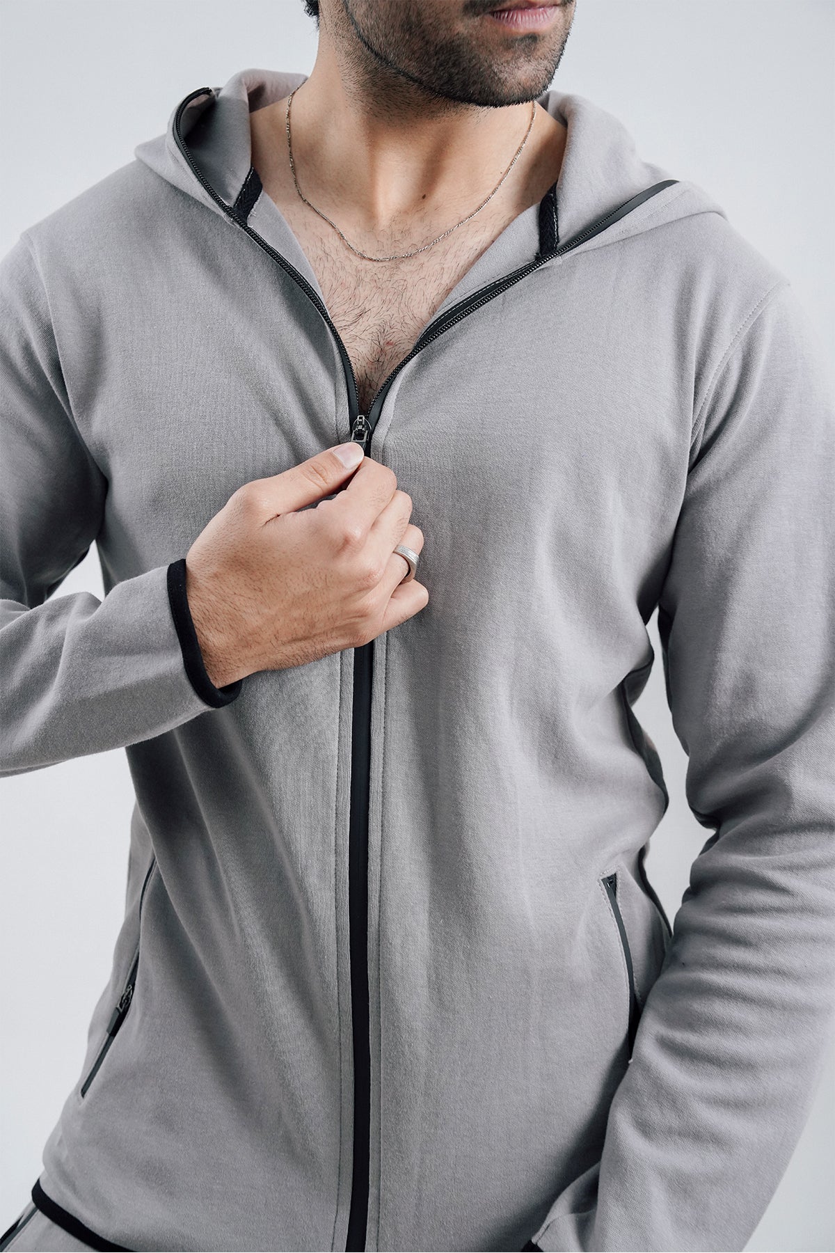 Grey Interlock Zipper Hoodie