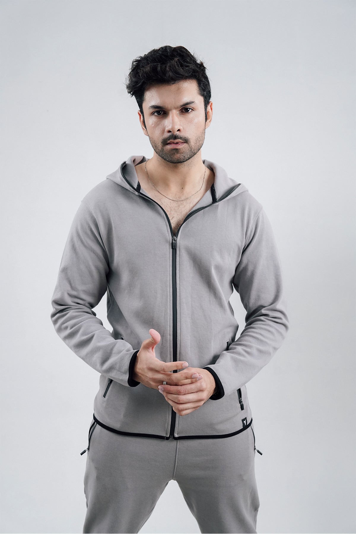 Grey Interlock Zipper Hoodie