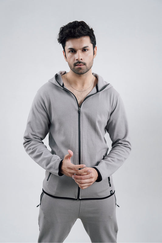 Grey Interlock Zipper Hoodie
