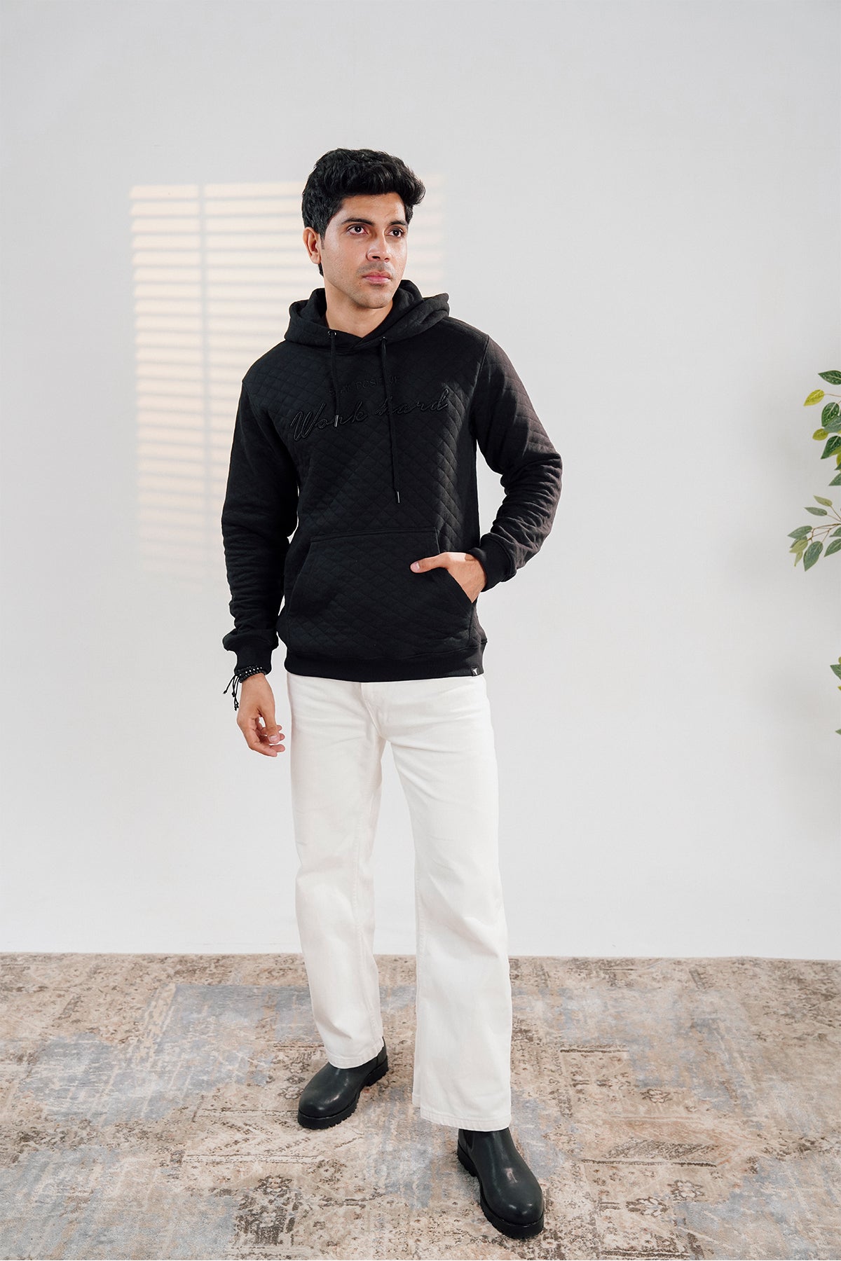 Black Quilted Hoodie