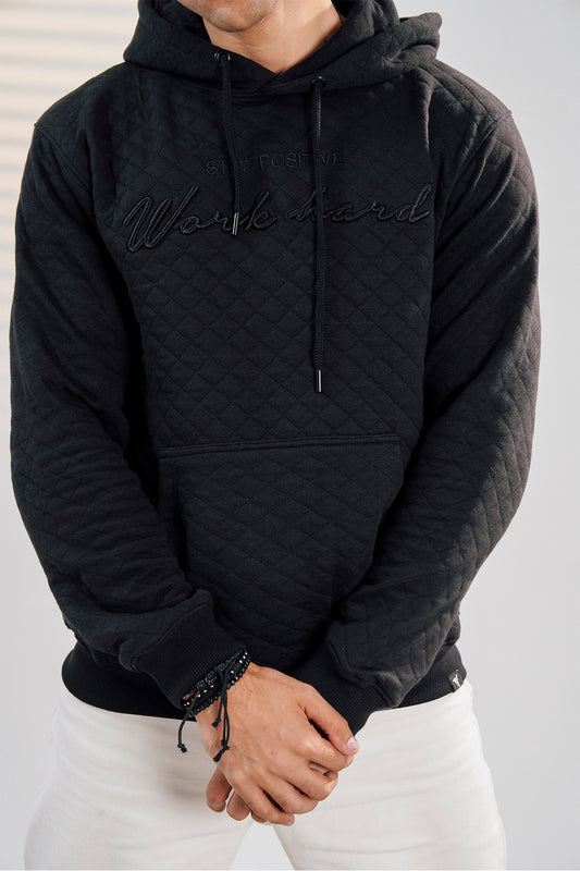 Black Quilted Hoodie