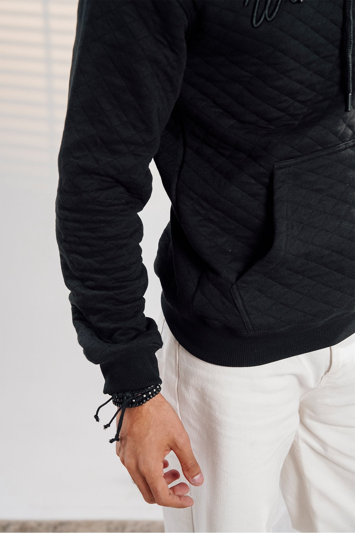 Black Quilted Hoodie