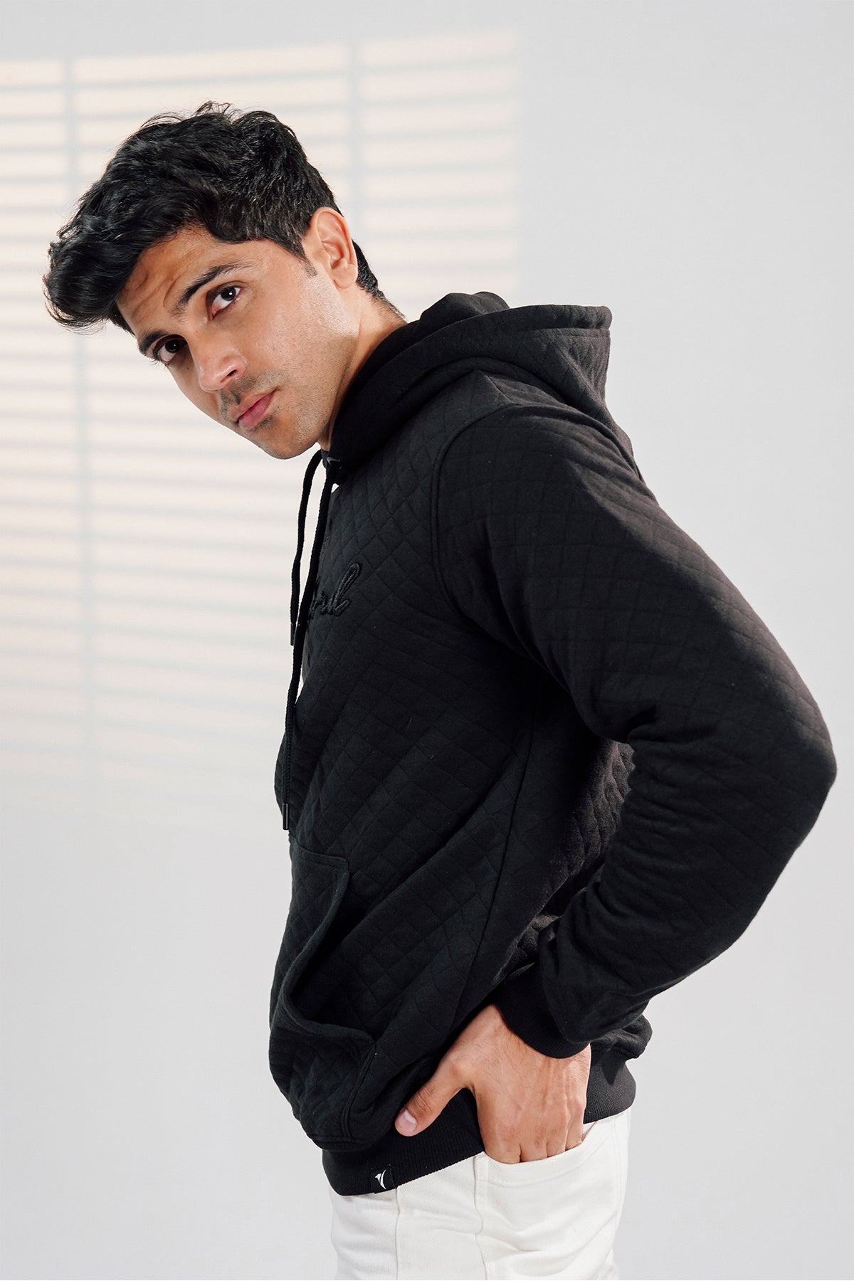 Black Quilted Hoodie