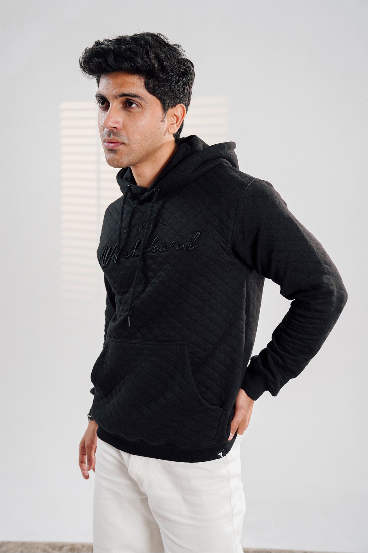Black Quilted Hoodie