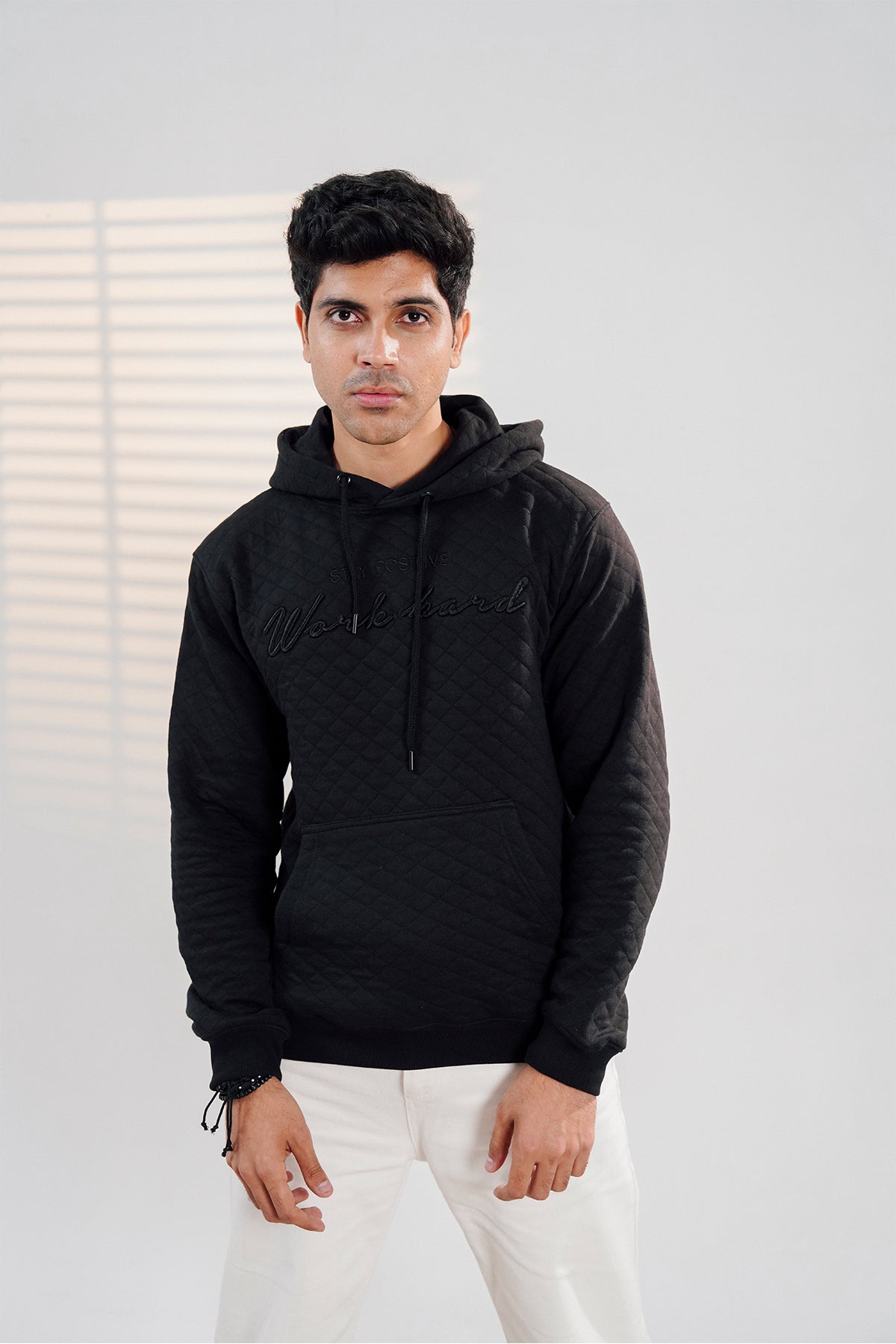 Black Quilted Hoodie