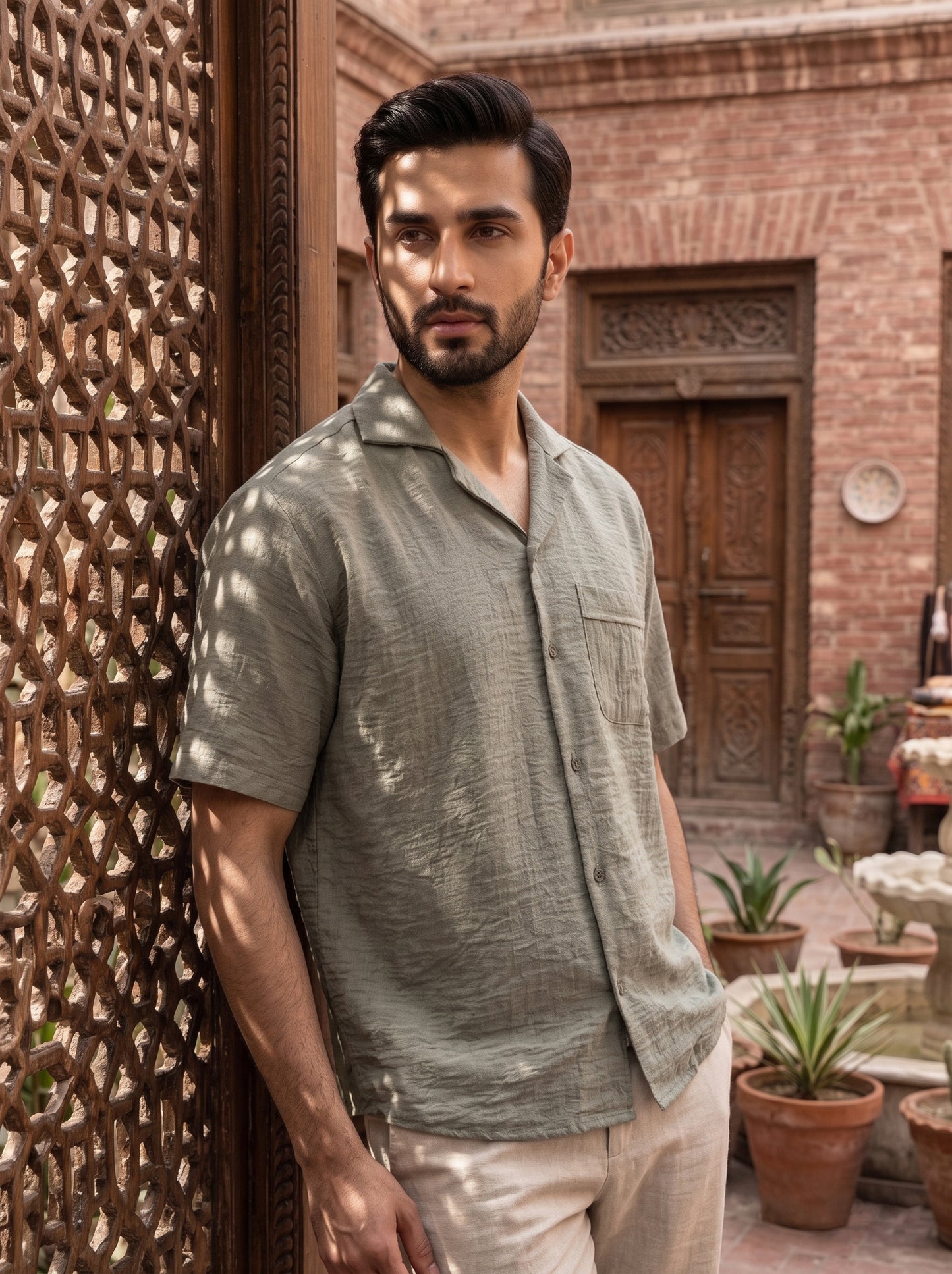 Relaxed Crinkled Cuban Shirt